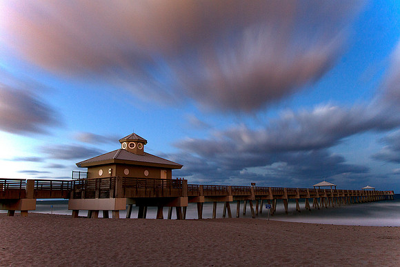 Clouds blur over the Juno Pier