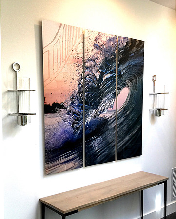 ''Pink sunset glass" 50x50 triptych on HD metal .